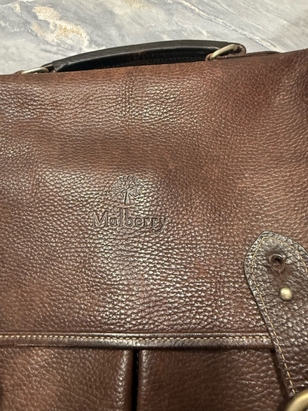 MULBERRY  Brown Leather Buckle Messenger Laptop Bag - Picture 14 of 16